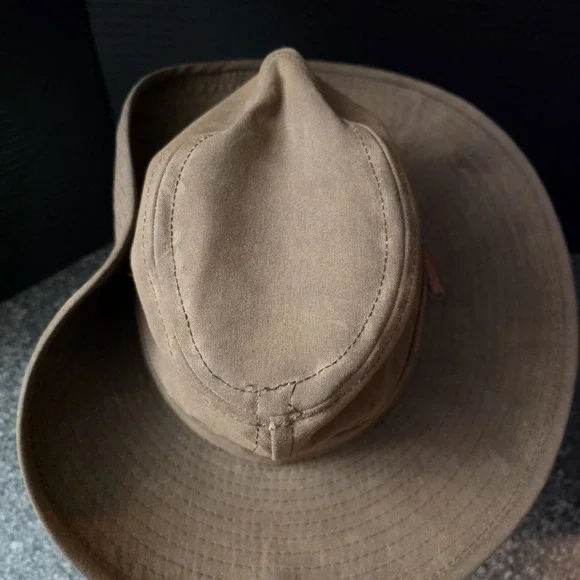 Tin Cloth Packer Hat‎ Oil Finish Waxed Canvas Leather Chin Strap Made USA Small - Picture 4 of 12